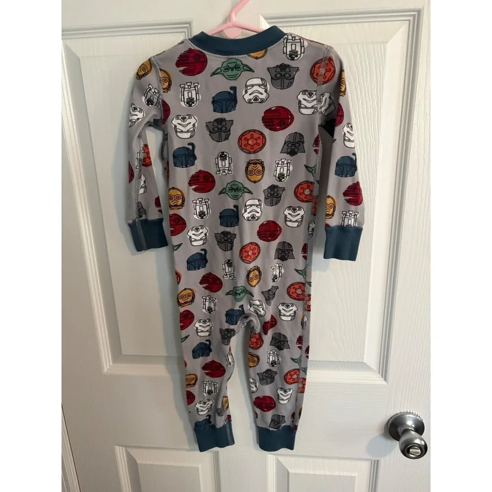Kids Star Wars Character Print Pajama Sleepsuit One Piece Gray 3T